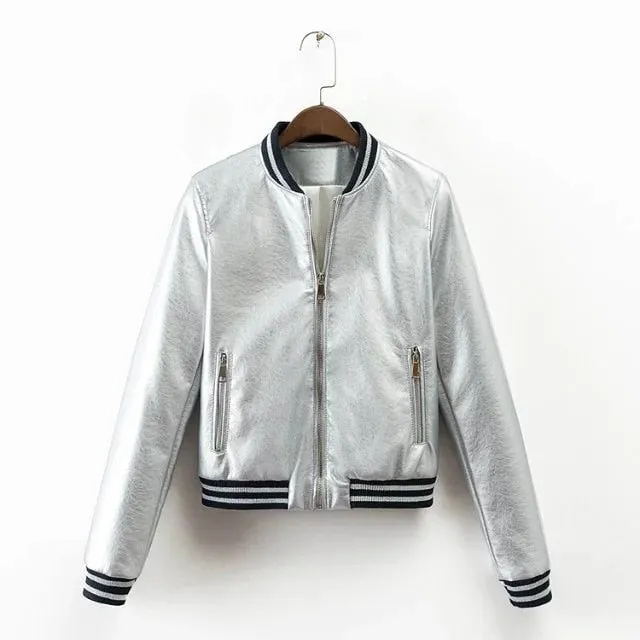 Europe fashion metal collar zipper leather flight baseball