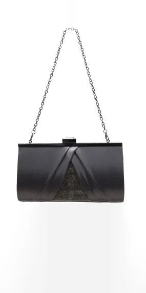 Pleated Satin Handbag with Rhinestone Detail