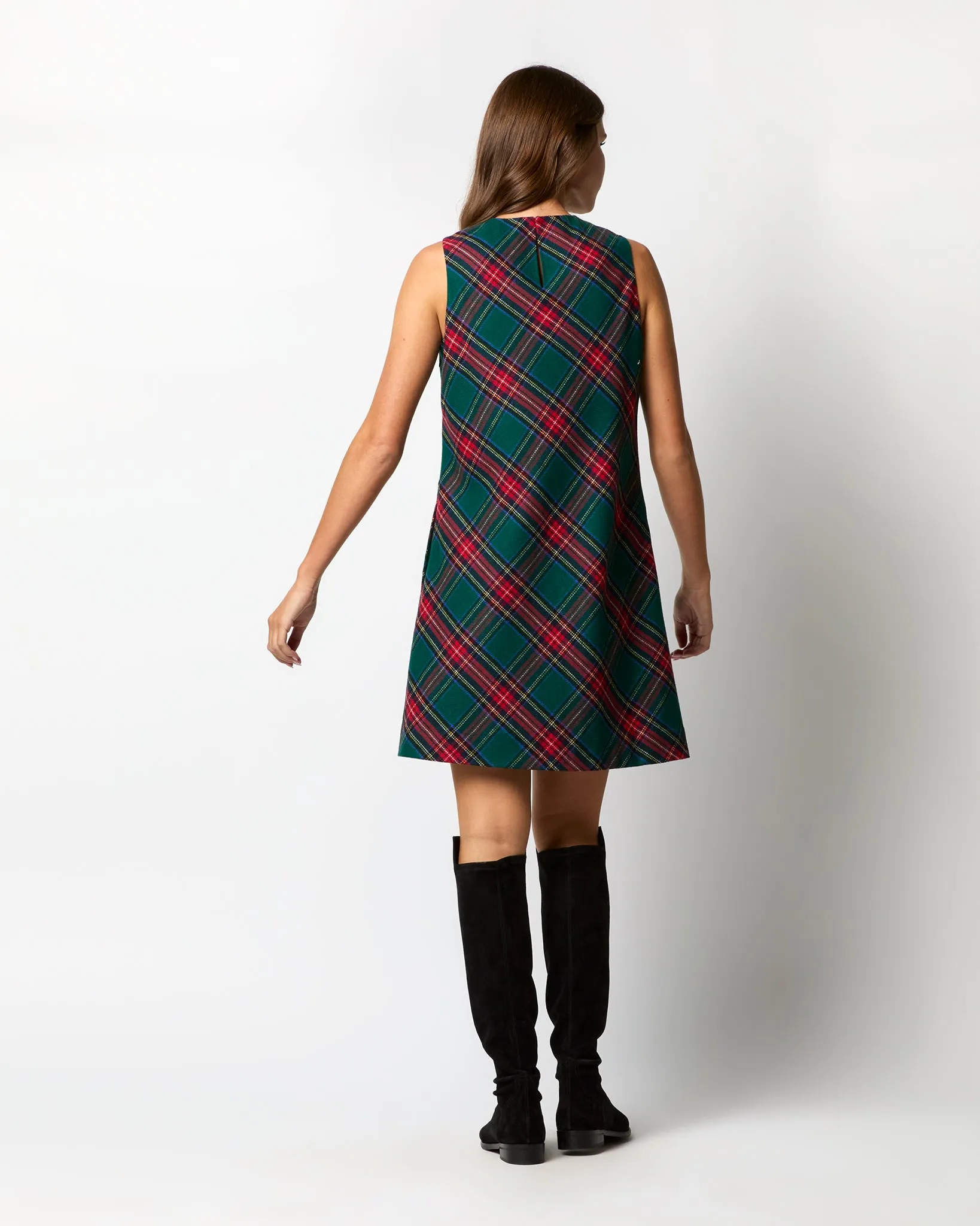Susy Shift Dress in Green/Red Royal Stewart Tartan Wool